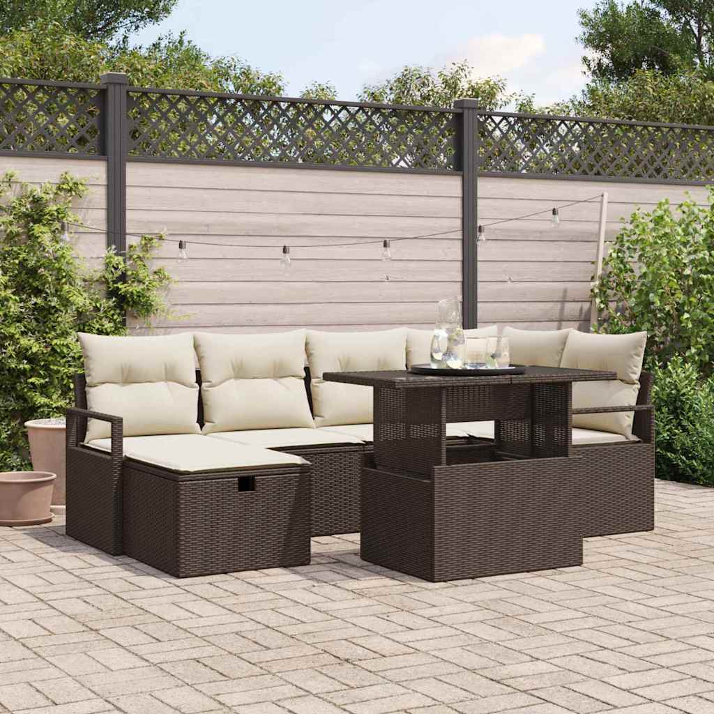 Garten-Sofa-Set mit Kissen mit Speicher 7 pcs Braun Poly Rattan